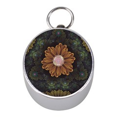 Abloom In Autumn Leaves With Faded Fractal Flowers Mini Silver Compasses by jayaprime