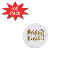 Happy Diwali Gold Golden Stars Star Festival Of Lights Deepavali Typography 1  Mini Buttons (100 Pack)  by yoursparklingshop