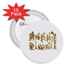 Happy Diwali Gold Golden Stars Star Festival Of Lights Deepavali Typography 2 25  Buttons (10 Pack)  by yoursparklingshop