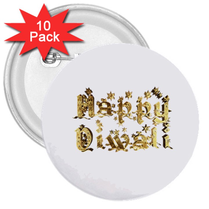 Happy Diwali Gold Golden Stars Star Festival Of Lights Deepavali Typography 3  Buttons (10 pack) 