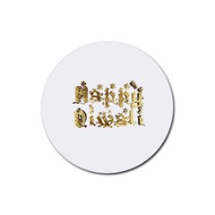 Happy Diwali Gold Golden Stars Star Festival Of Lights Deepavali Typography Rubber Coaster (round)  by yoursparklingshop