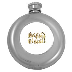 Happy Diwali Gold Golden Stars Star Festival Of Lights Deepavali Typography Round Hip Flask (5 Oz) by yoursparklingshop