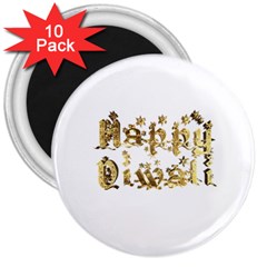 Happy Diwali Gold Golden Stars Star Festival Of Lights Deepavali Typography 3  Magnets (10 Pack)  by yoursparklingshop