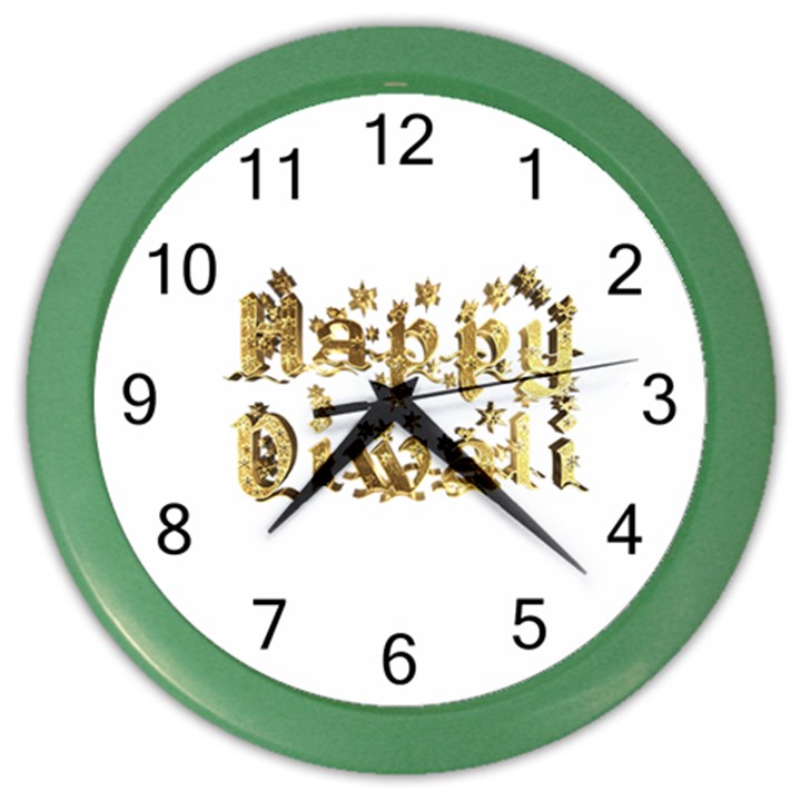 Happy Diwali Gold Golden Stars Star Festival Of Lights Deepavali Typography Color Wall Clocks