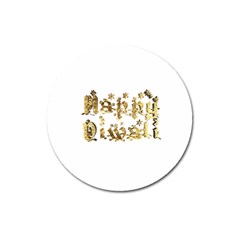 Happy Diwali Gold Golden Stars Star Festival Of Lights Deepavali Typography Magnet 3  (round) by yoursparklingshop