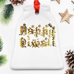 Happy Diwali Gold Golden Stars Star Festival Of Lights Deepavali Typography Bell Ornament (two Sides) by yoursparklingshop