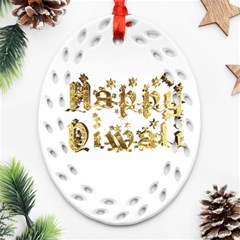 Happy Diwali Gold Golden Stars Star Festival Of Lights Deepavali Typography Oval Filigree Ornament (two Sides) by yoursparklingshop