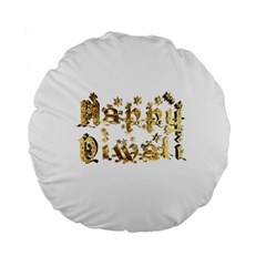 Happy Diwali Gold Golden Stars Star Festival Of Lights Deepavali Typography Standard 15  Premium Flano Round Cushions by yoursparklingshop