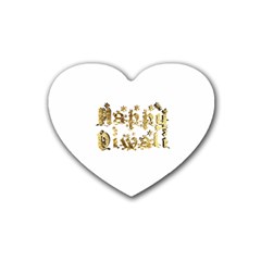 Happy Diwali Gold Golden Stars Star Festival Of Lights Deepavali Typography Rubber Coaster (heart)  by yoursparklingshop