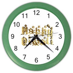 Happy Diwali Gold Golden Stars Star Festival Of Lights Deepavali Typography Color Wall Clocks by yoursparklingshop