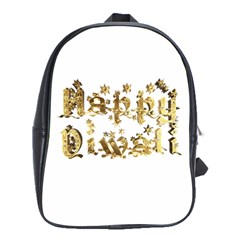 Happy Diwali Gold Golden Stars Star Festival Of Lights Deepavali Typography School Bag (xl) by yoursparklingshop