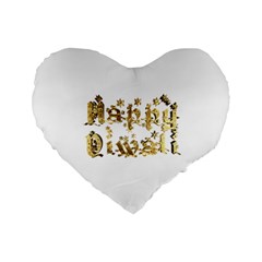 Happy Diwali Gold Golden Stars Star Festival Of Lights Deepavali Typography Standard 16  Premium Heart Shape Cushions by yoursparklingshop