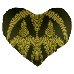 Art Nouveau Green Large 19  Premium Flano Heart Shape Cushions by NouveauDesign