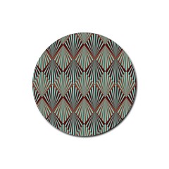 Art Deco Teal Brown Rubber Round Coaster (4 Pack)  by NouveauDesign