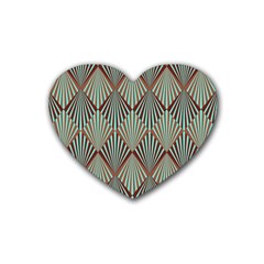 Art Deco Teal Brown Rubber Coaster (heart)  by NouveauDesign