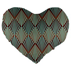 Art Deco Teal Brown Large 19  Premium Heart Shape Cushions by NouveauDesign