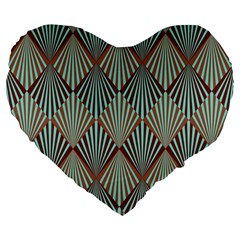 Art Deco Teal Brown Large 19  Premium Flano Heart Shape Cushions by NouveauDesign