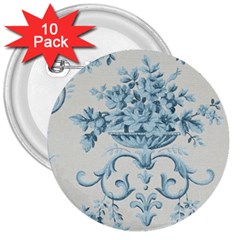 Blue Vintage Floral  3  Buttons (10 Pack)  by NouveauDesign