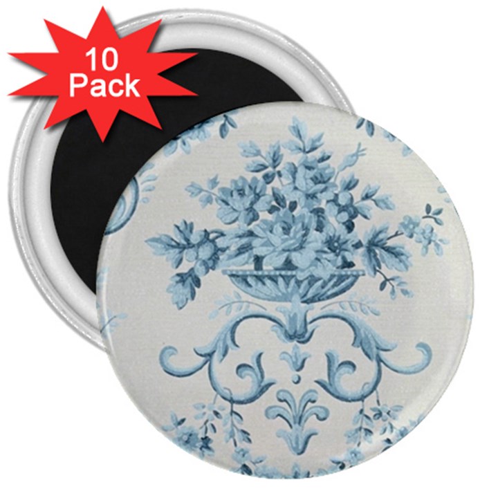 Blue Vintage Floral  3  Magnets (10 pack) 