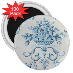 Blue Vintage Floral  3  Magnets (100 Pack) by NouveauDesign