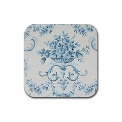 Blue Vintage Floral  Rubber Coaster (square)  by NouveauDesign