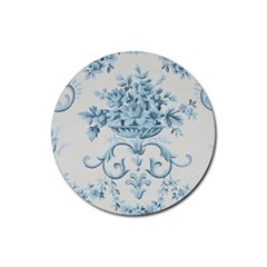 Blue Vintage Floral  Rubber Round Coaster (4 Pack)  by NouveauDesign