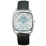 Blue Vintage Floral  Square Metal Watch Front