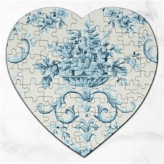 Blue Vintage Floral  Jigsaw Puzzle (heart) by NouveauDesign