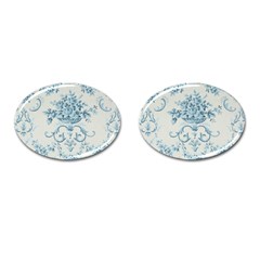 Blue Vintage Floral  Cufflinks (oval) by NouveauDesign