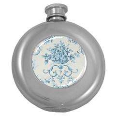 Blue Vintage Floral  Round Hip Flask (5 Oz) by NouveauDesign