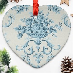 Blue Vintage Floral  Heart Ornament (two Sides) by NouveauDesign