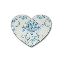 Blue Vintage Floral  Rubber Coaster (heart)  by NouveauDesign