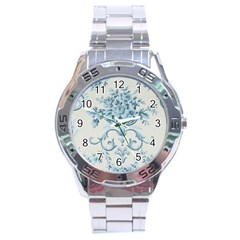 Blue Vintage Floral  Stainless Steel Analogue Watch by NouveauDesign