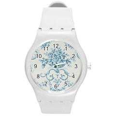 Blue Vintage Floral  Round Plastic Sport Watch (m) by NouveauDesign