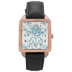 Blue Vintage Floral  Rose Gold Leather Watch  by NouveauDesign