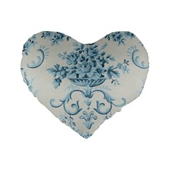 Blue Vintage Floral  Standard 16  Premium Flano Heart Shape Cushions by NouveauDesign