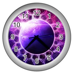 Beautiful Violet Nasa Deep Dream Fractal Mandala Wall Clocks (silver)  by jayaprime