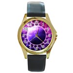 Beautiful Violet NASA Deep Dream Fractal Mandala Round Gold Metal Watch Front