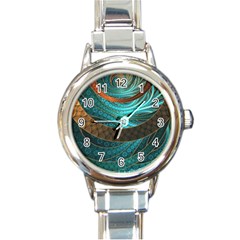 Beautiful Leather & Blue Turquoise Fractal Jewelry Round Italian Charm Watch by jayaprime