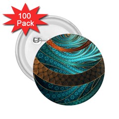 Beautiful Leather & Blue Turquoise Fractal Jewelry 2 25  Buttons (100 Pack)  by jayaprime