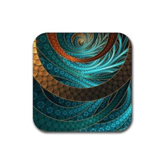 Beautiful Leather & Blue Turquoise Fractal Jewelry Rubber Coaster (square)  by jayaprime