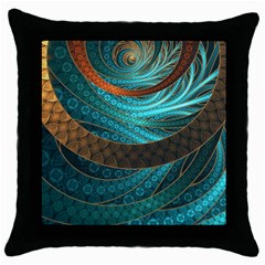 Beautiful Leather & Blue Turquoise Fractal Jewelry Throw Pillow Case (black) by jayaprime