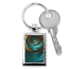 Beautiful Leather & Blue Turquoise Fractal Jewelry Key Chains (rectangle)  by jayaprime