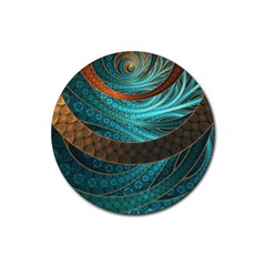 Beautiful Leather & Blue Turquoise Fractal Jewelry Rubber Coaster (round)  by jayaprime