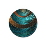 Beautiful Leather & Blue Turquoise Fractal Jewelry Rubber Round Coaster (4 pack)  Front