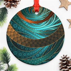 Beautiful Leather & Blue Turquoise Fractal Jewelry Round Ornament (two Sides) by jayaprime