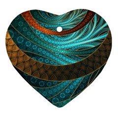 Beautiful Leather & Blue Turquoise Fractal Jewelry Heart Ornament (two Sides) by jayaprime