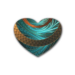 Beautiful Leather & Blue Turquoise Fractal Jewelry Rubber Coaster (heart)  by jayaprime