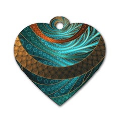 Beautiful Leather & Blue Turquoise Fractal Jewelry Dog Tag Heart (one Side) by jayaprime