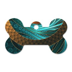 Beautiful Leather & Blue Turquoise Fractal Jewelry Dog Tag Bone (one Side) by jayaprime